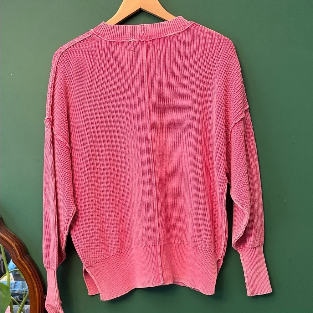 Aerie Bright Pink Womens S Drop-Sleeve Cotton Crew Neck Sweater Lounge - Picture 8 of 9